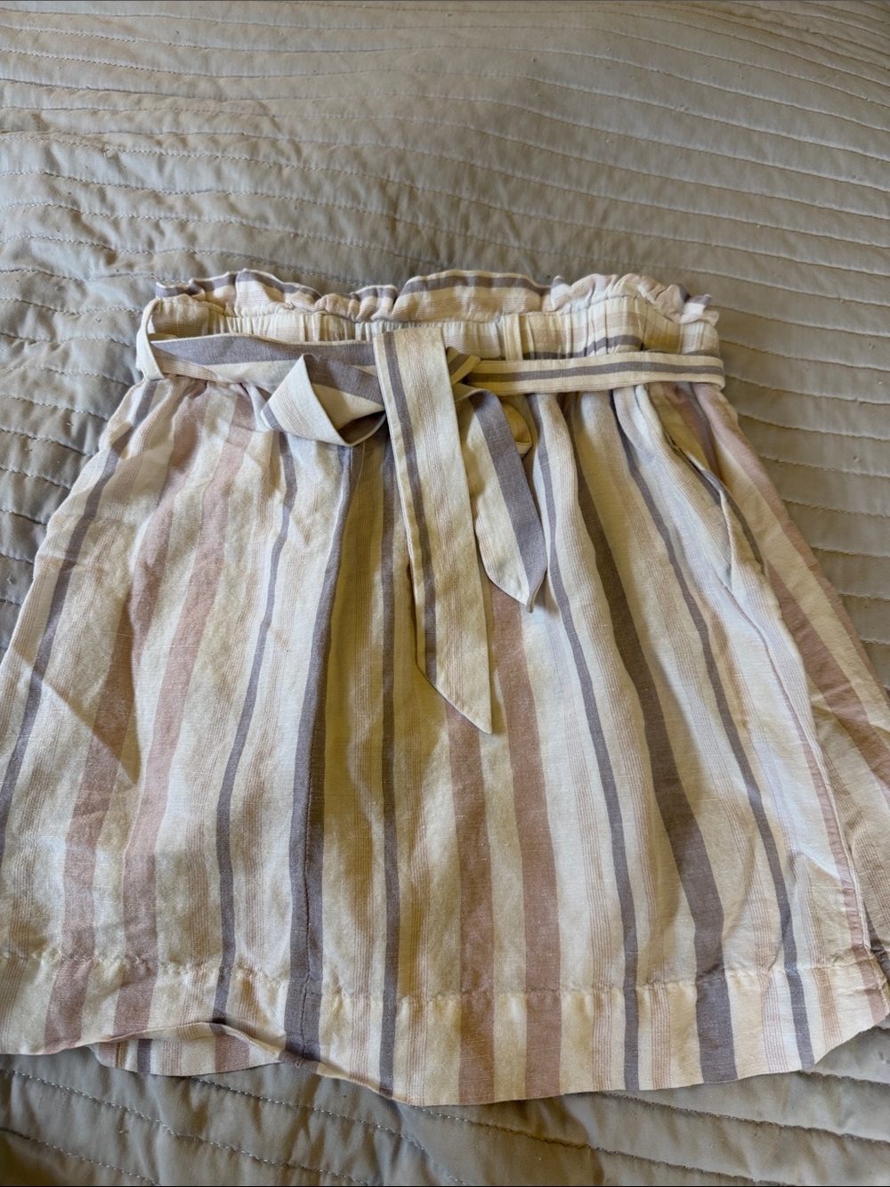 Striped Paperbag Waist Women’s Skirt in Neutral Stripes